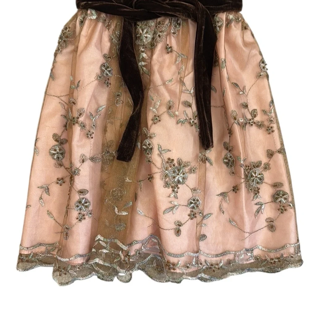 Laura Ashley Toddler Velvet Holiday Dress Pink Embroidered Party 24M Beaded Bow
